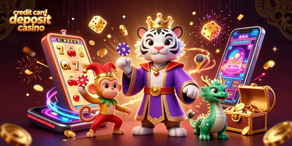Enjoy thrilling gameplay at a credit card deposit casino with dynamic characters and vibrant casino elements blooming with energy.