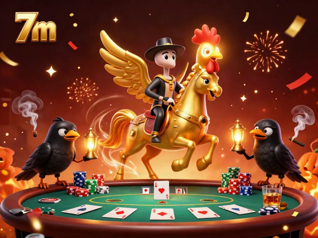 Experience thrilling 7m action as the golden rooster gambler navigates a vibrant casino.