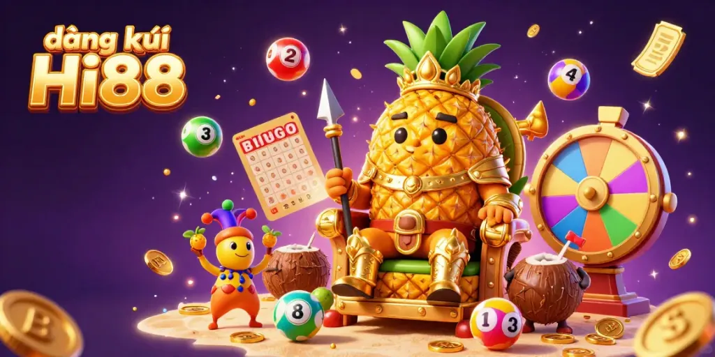 Play and engage with colorful lottery elements when registering at đăng ký Hi88, embedded in a lively casino scene.