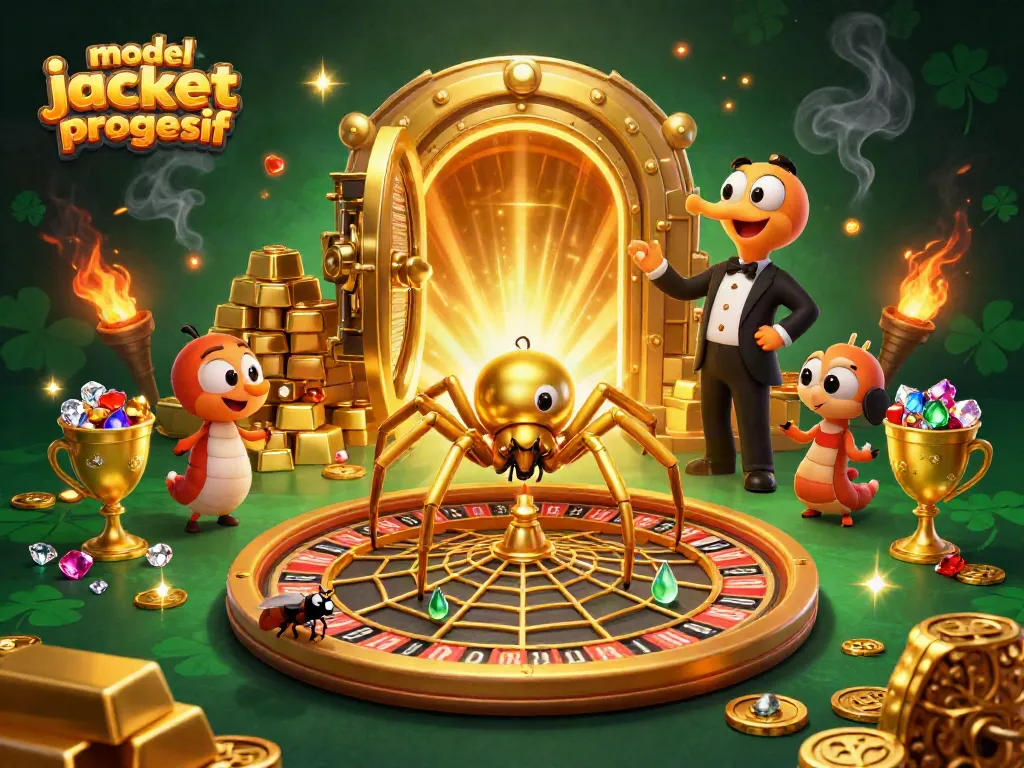 Menggoda pemain dengan model jackpot progresif di ilustrasi kasino ceria yang penuh warna.