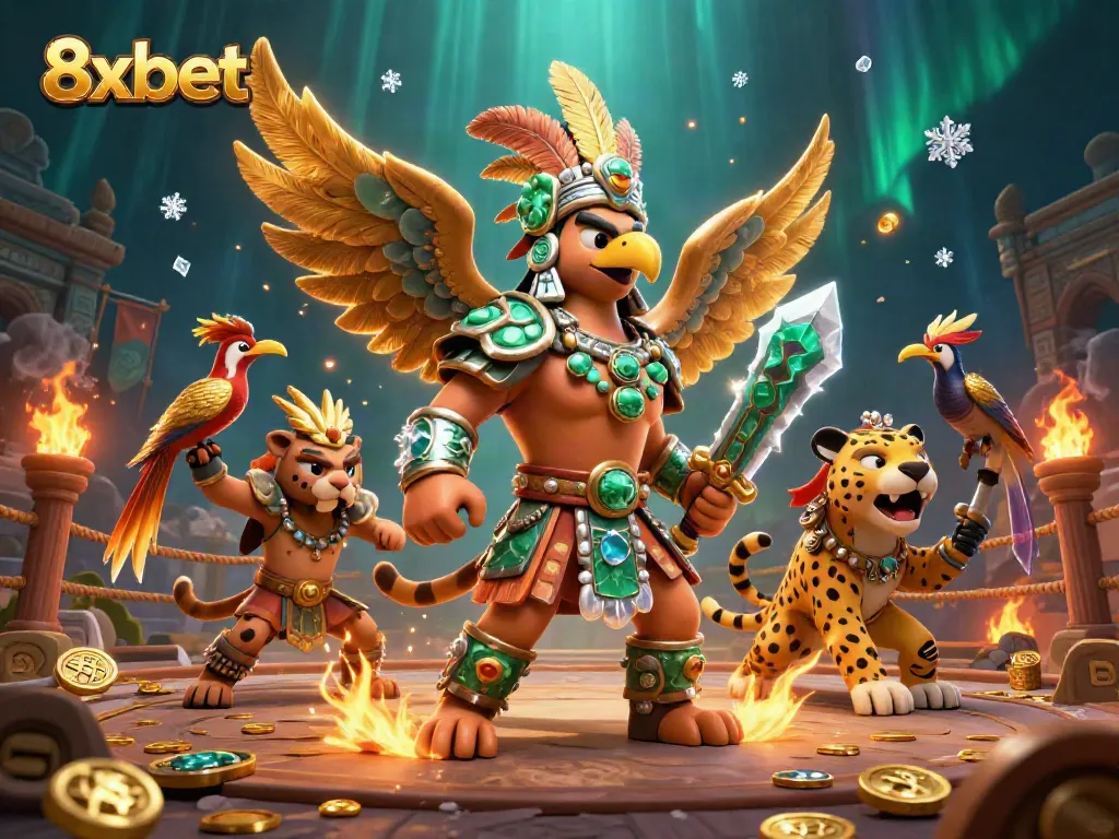 Experience thrilling action with 8xbet in an epic online casino scene featuring ancient warriors.