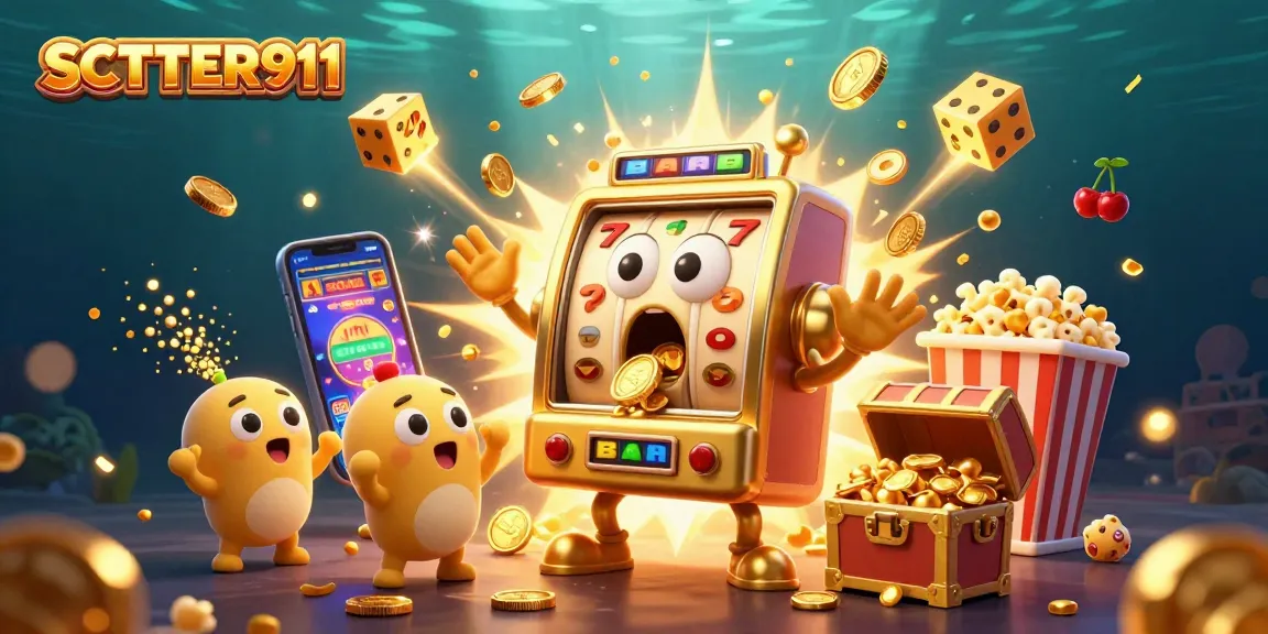 Spin and win with SCATTER911's animated jackpot scene full of vibrant casino fun.