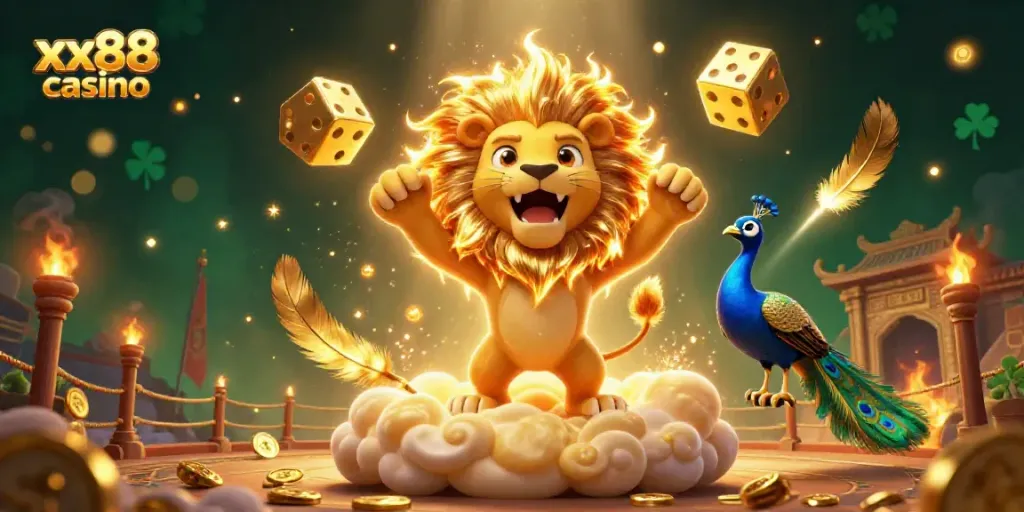 Experience the thrill of winning at xx88 casino, showcasing a vibrant gaming atmosphere with energetic characters.