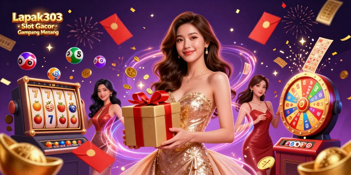 Spin and win with Lapak303 Slot Gacor Gampang Menang, featuring vibrant casino-themed visuals and rewards.