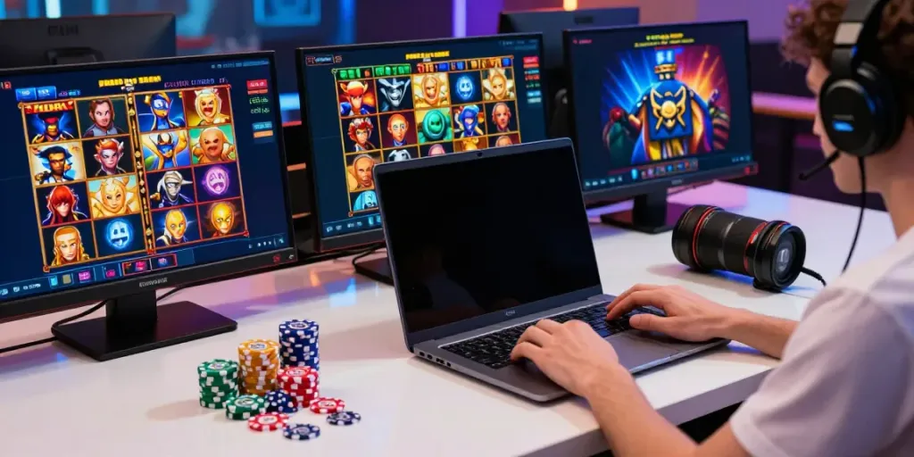 Engaging scene of a user playing judi slot online with colorful graphics on the screen.