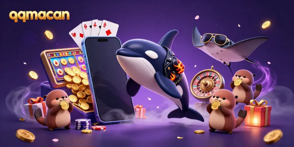 Experience thrilling gaming action with qqmacan as vibrant characters enjoy slots and winning moments.
