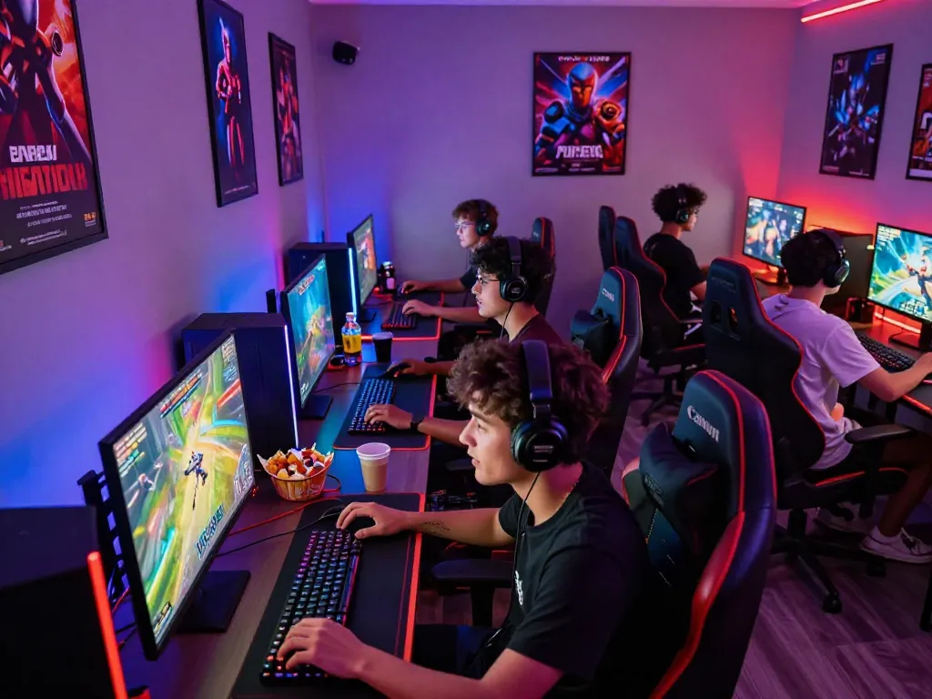Gamers enjoying DJARUMBOS online games in a vibrant gaming setup.