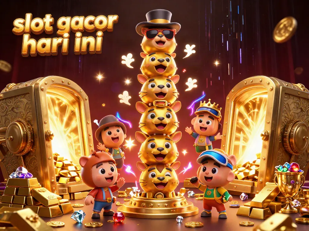 Visualisasi slot gacor hari ini yang dinamis dengan totem emas dan efek kilau perhiasan.