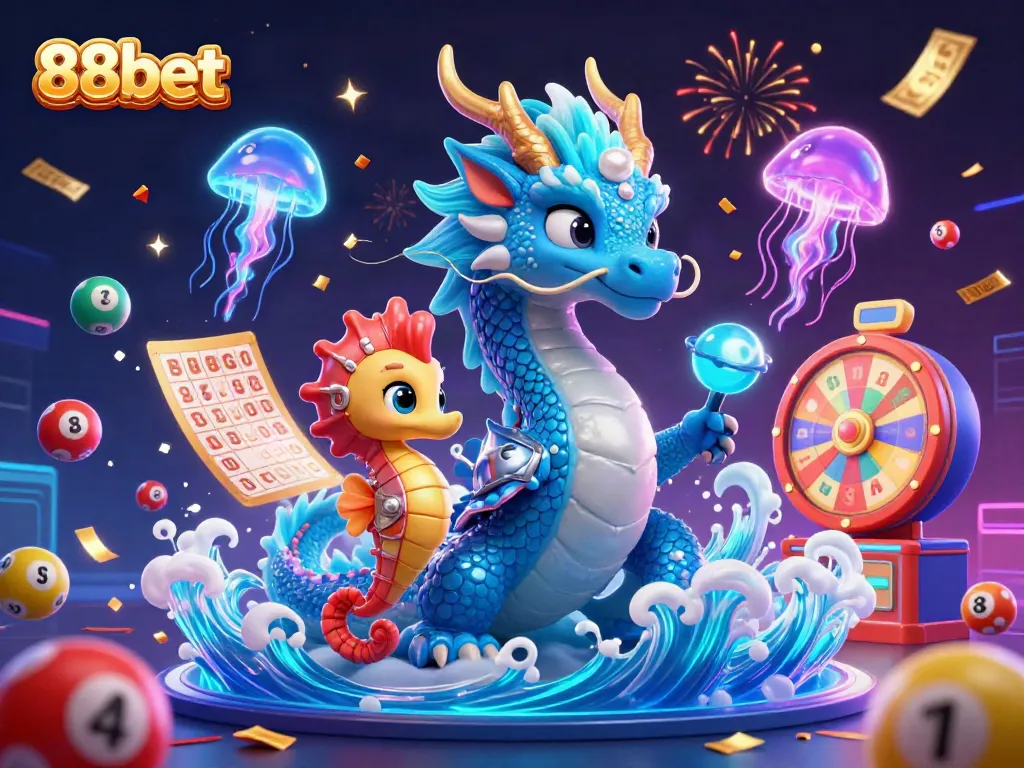 Win exciting prizes in 88bet's dynamic casino world with an azure dragon and glowing jellyfish.