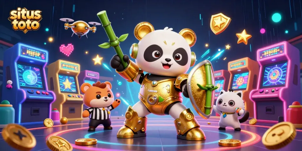 Gambarkan pengalaman menang di situs toto dengan ilustrasi 3D mewah dari kasino digital, penuh aksi dan kegembiraan.