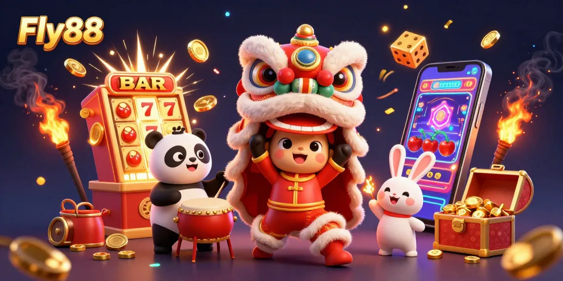 Fly88 brings fortune in this vibrant 3D illustration showcasing exciting casino elements.