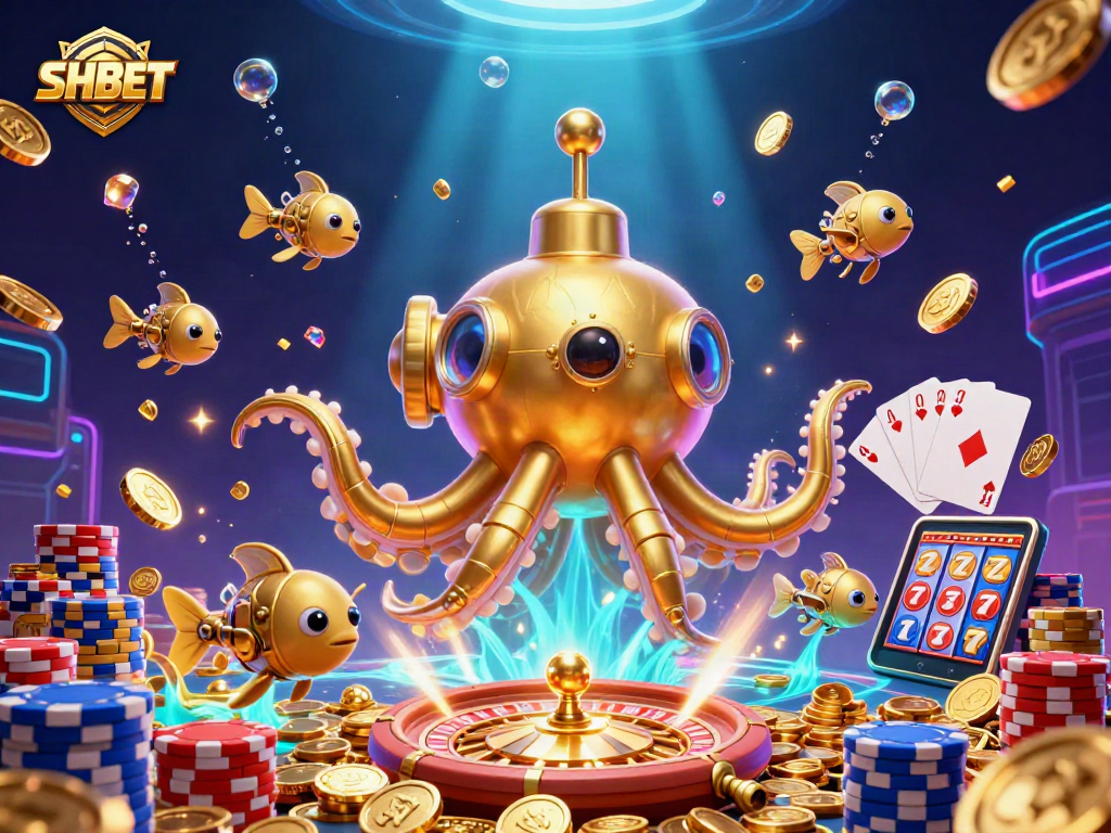 SHBET illuminating the casino world with vibrant scenes of golden wins and excitement