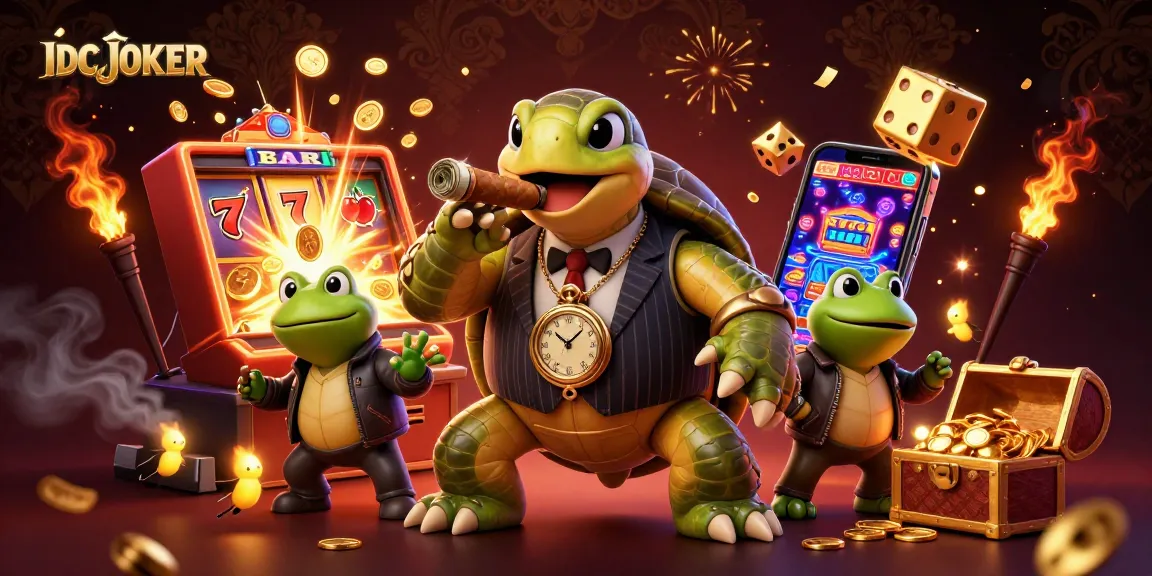 Experience excitement with IDCJOKER's vibrant slot machine and engaging characters in a dynamic casino scene.