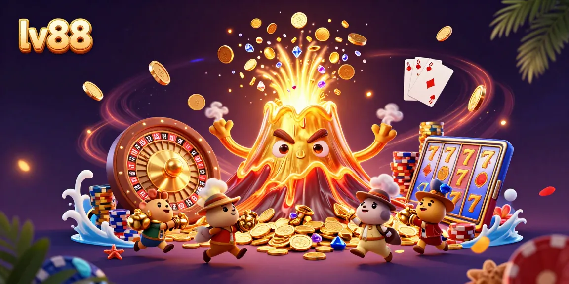 Spin the winning way at lv88 with a vibrant 3D casino-themed illustration showcasing treasures and excitement.