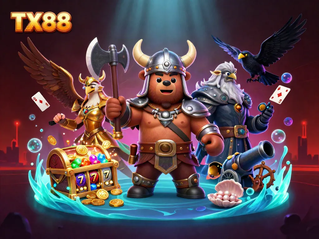 Engage with TX88's thrilling gaming experience featuring vibrant 3D characters amidst dynamic slots