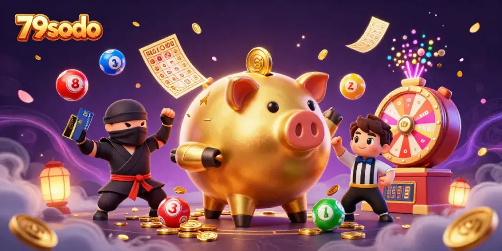 Experience the excitement of 79sodo, featuring a dynamic casino scene with vibrant game elements and lively characters.