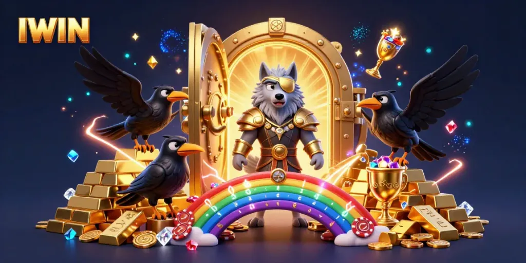 Engage with IWIN at a Norse-themed casino card game featuring Odin, ravens, and treasure.