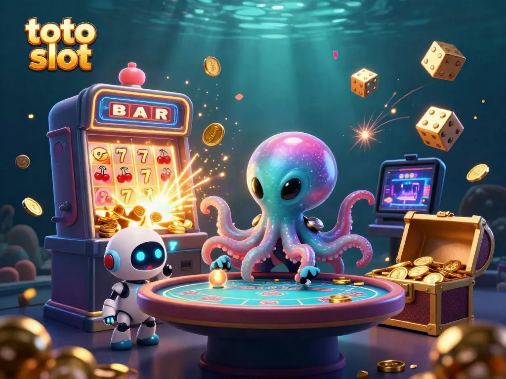 Experience thrilling action in toto slot with an alien octopus managing holographic casino games.