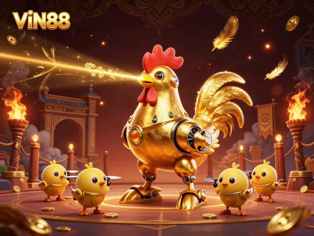 Experience thrilling gaming at VIN88 with a vibrant, action-packed casino scene featuring unique characters.