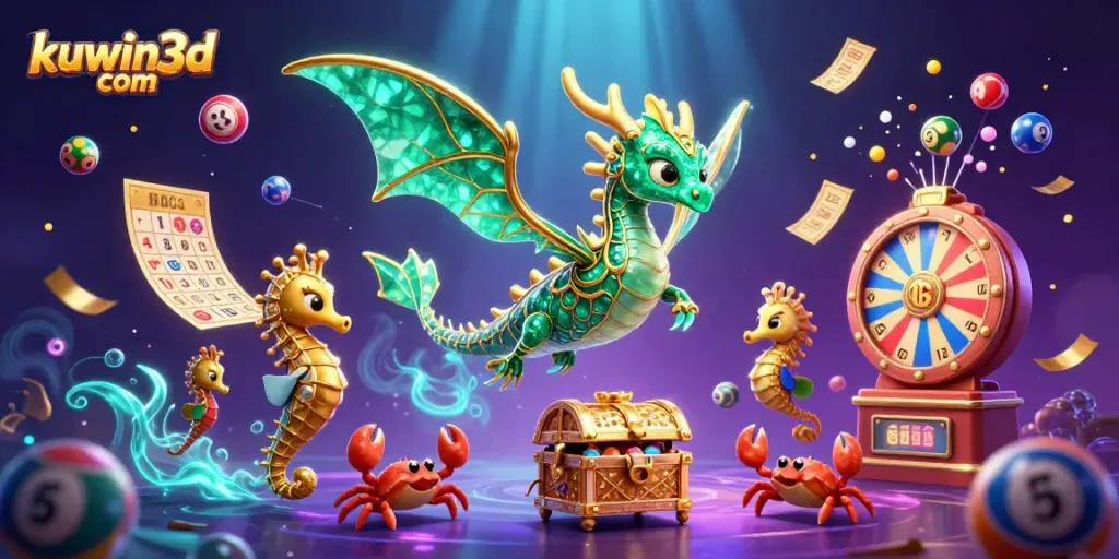 Engage with exciting games at kuwin3d com, where a dazzling sea dragon leads a treasure-filled adventure.