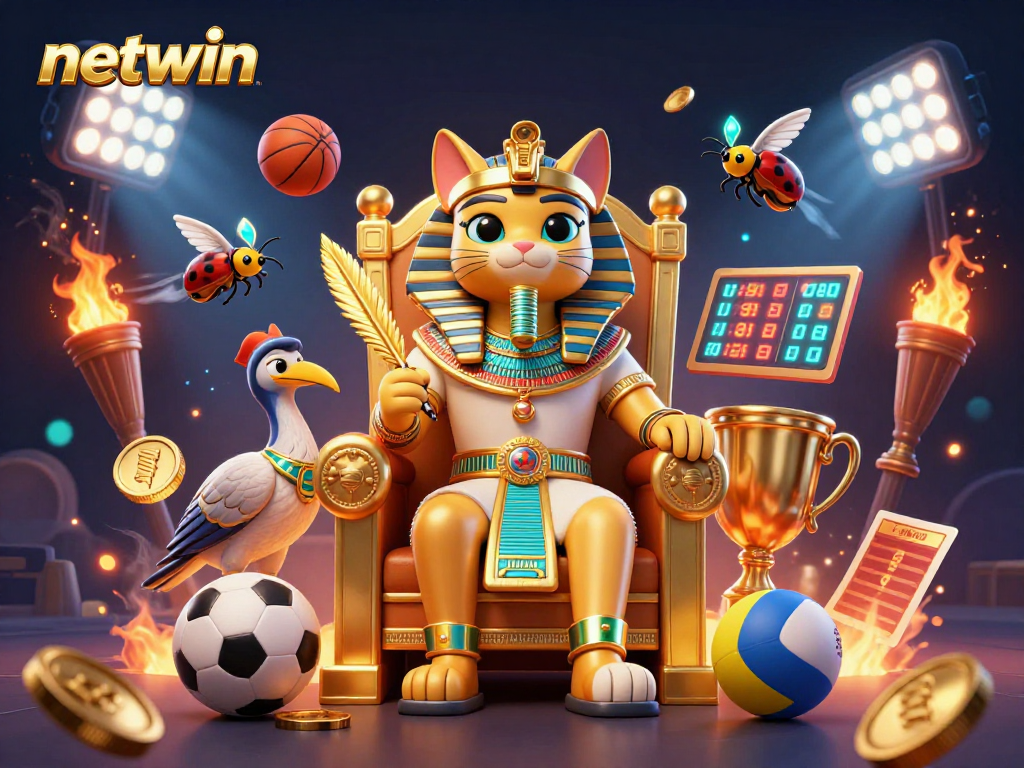 Bring excitement to the netwin experience with this vibrant 3D casino scene featuring a pharaoh cat.
