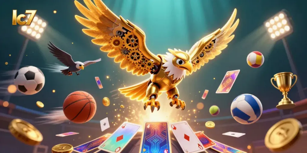 Engage in thrilling gaming moments with Ic7 as a cybernetic eagle immerses in dynamic action.