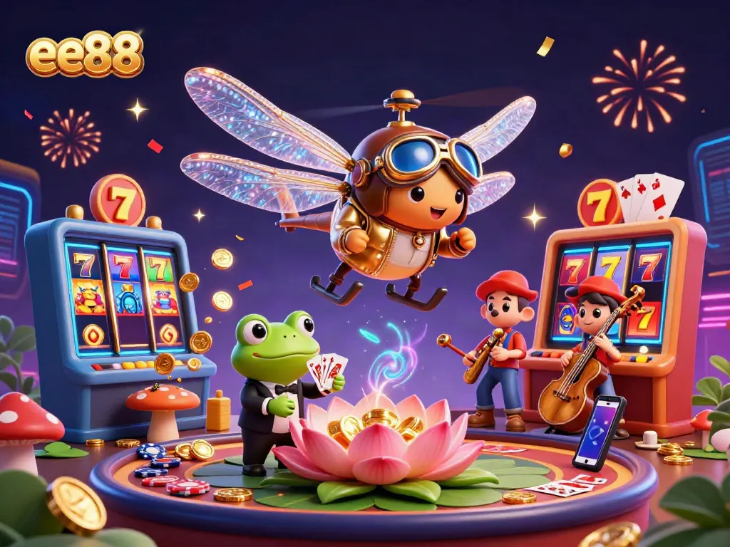 Experience thrilling excitement with ee88 in this vibrant 3D illustration of a casino scene.