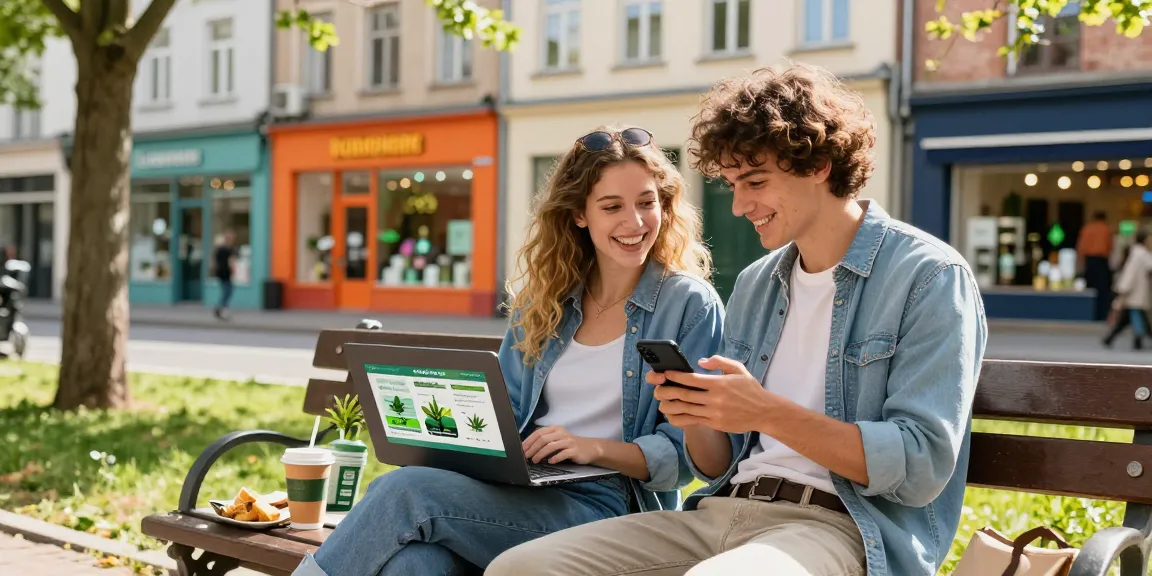 Couple looking for ways to buy weed online in Europe while enjoying a sunny park day.