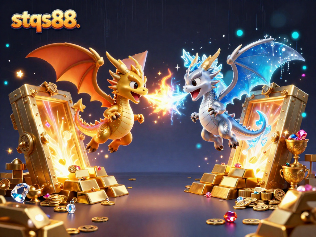 Stqs88's exciting gaming adventure unfolds with mythical dragons and treasures in a vibrant casino theme.