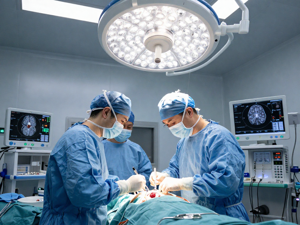 Brain tumor surgery performed in a modern operating room showcasing advanced techniques and expert care during beyin tümörü ameliyatı.