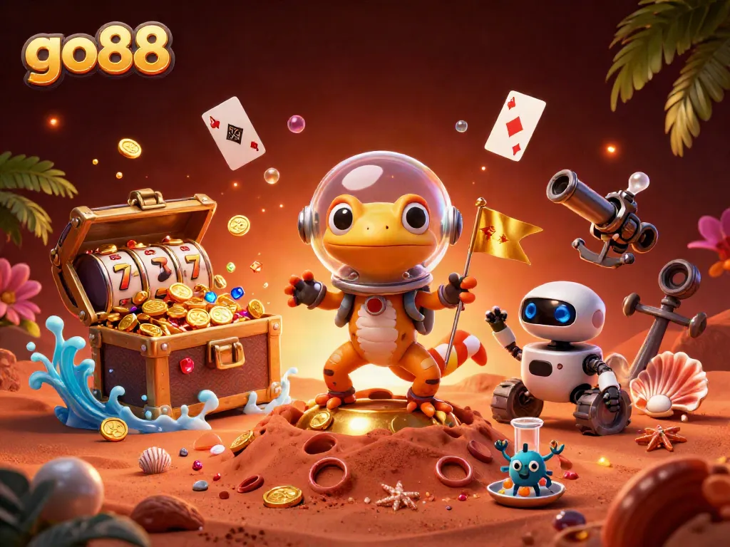 Experience excitement with go88 as the Martian gecko discovers a golden casino in vibrant 3D.
