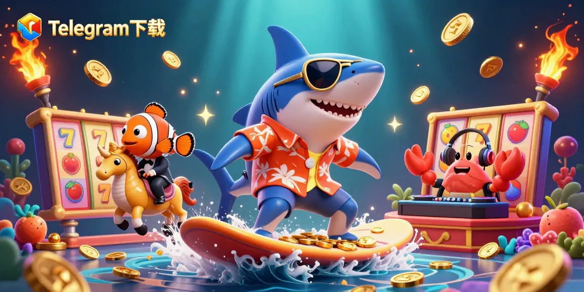 在这个活泼的3D赌场场景中，与Telegram下载互动，场景中有一只鲨鱼、小丑鱼和螃蟹。