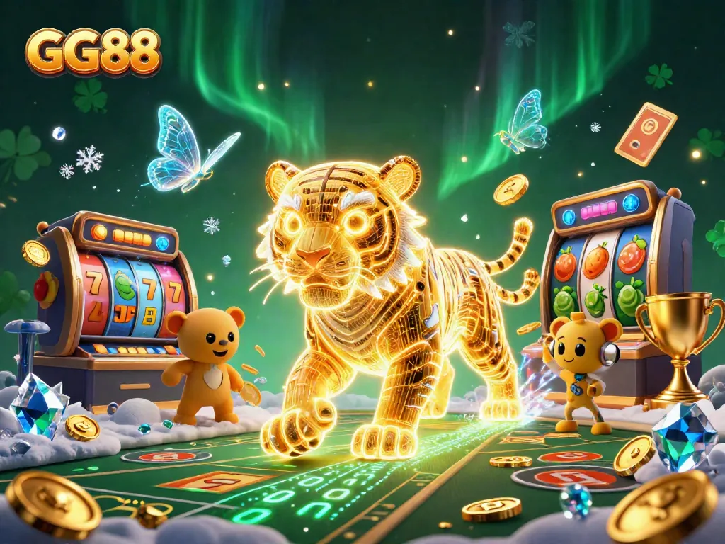 Experience the excitement of GG88 gaming with a vibrant casino scene featuring a neon tiger and dynamic elements.