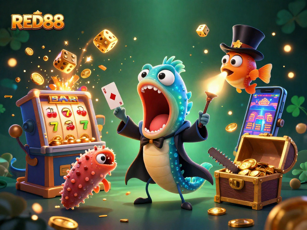 Join the fun at RED88 Casino with vibrant characters and thrilling games exploding in every direction!