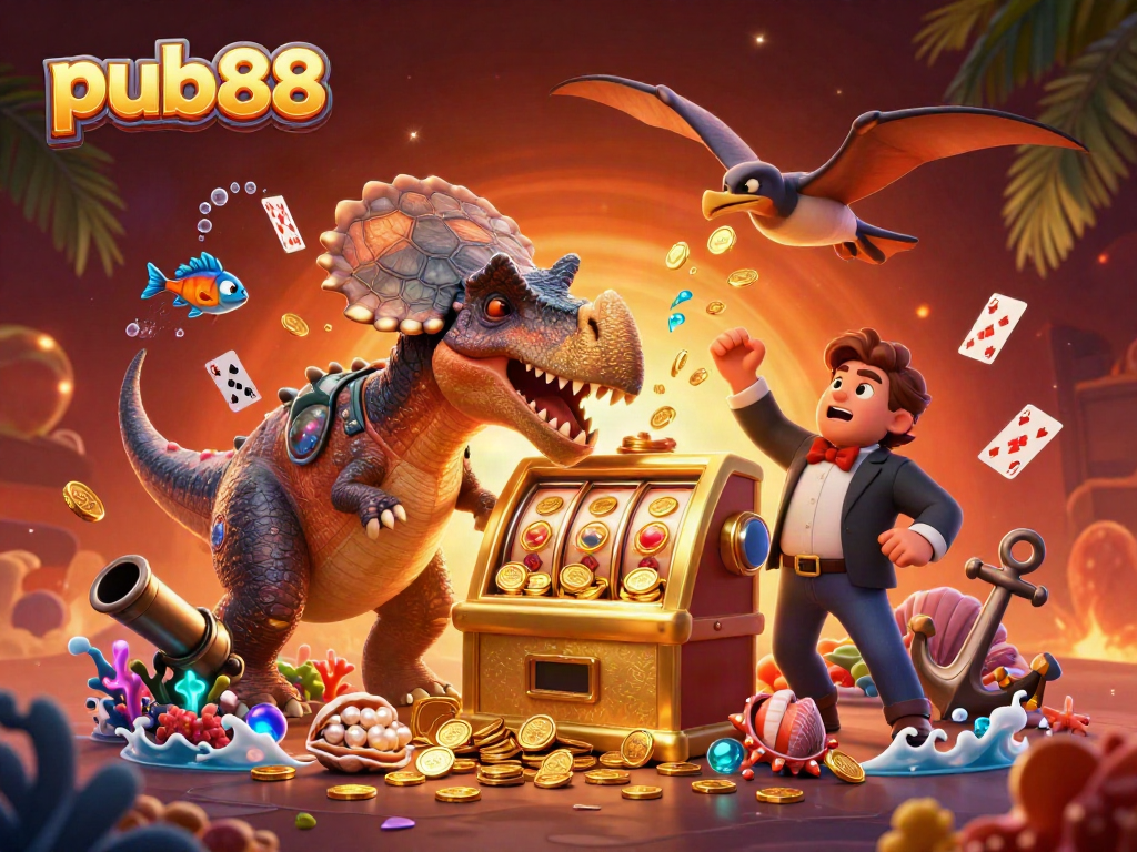Spin the pub88 slot machine for jackpots with thrilling dinosaur antics.