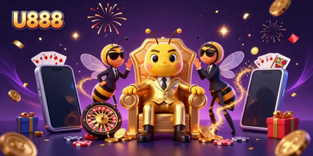 U888 offers an exciting 3D scene with a mob boss, wasp bodyguards, and casino elements.