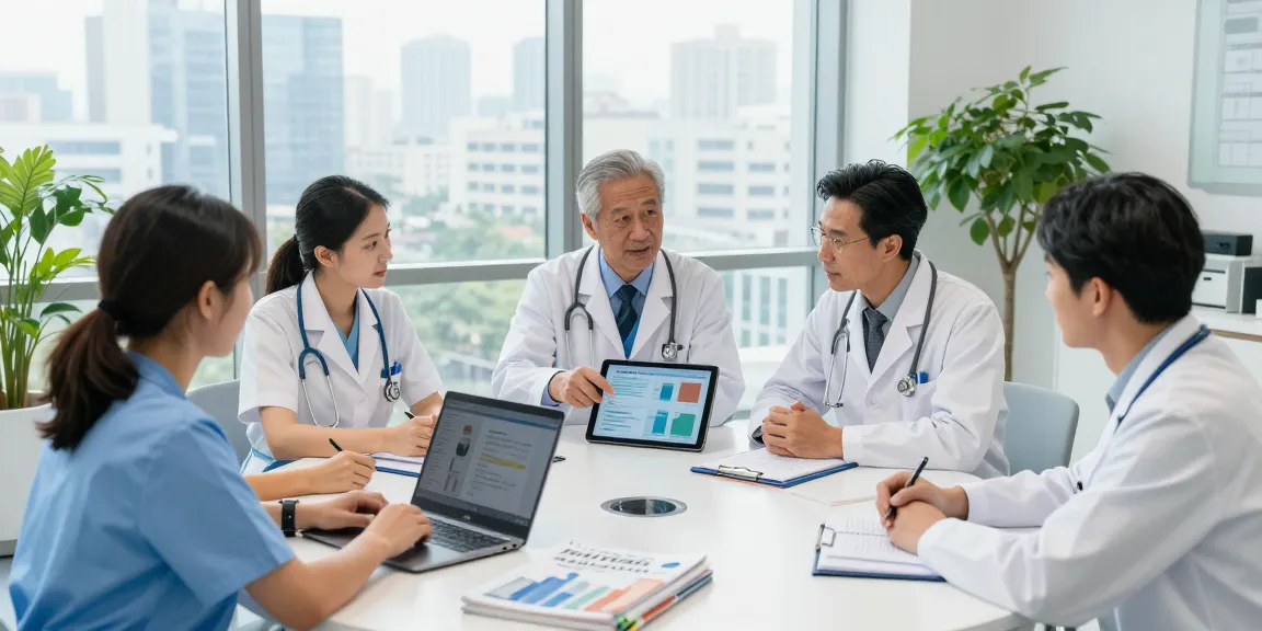 Healthcare professionals discussing vital health insights in a modern office setting.