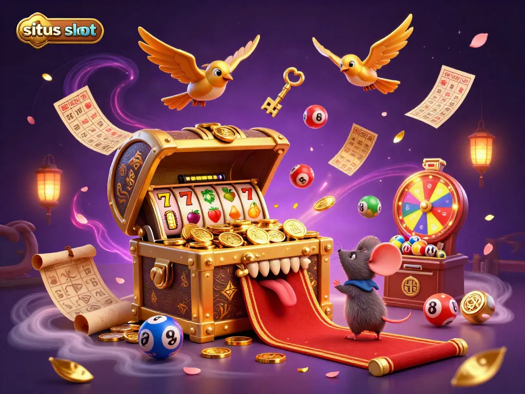 Sites slot game featuring a whimsical treasure chest enticing adventurer mice amid vibrant casino elements.