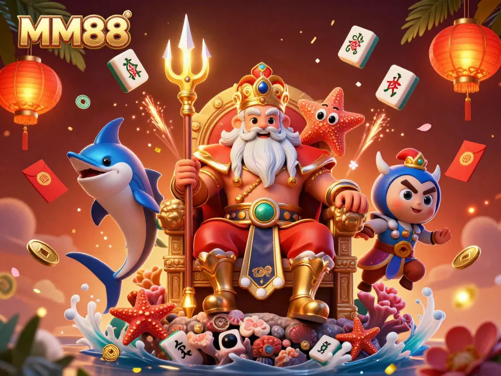 Engage in the thrilling world of MM88 with vibrant casino elements and dynamic characters showcasing gaming excitement.