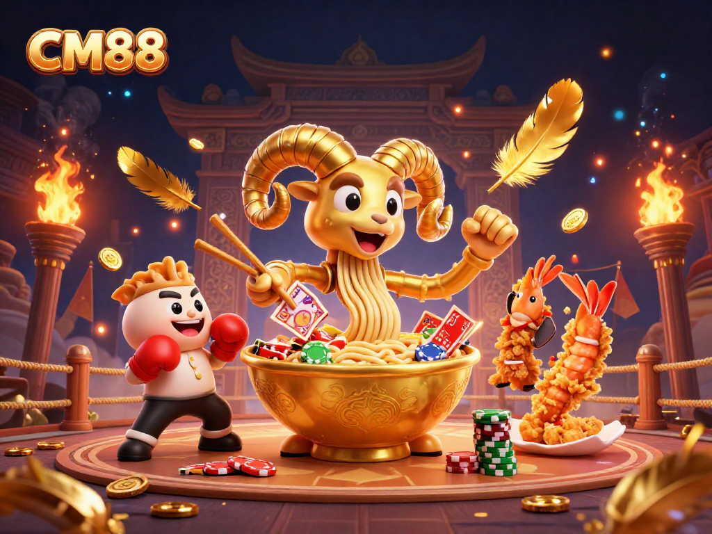 CM88 showcases an exciting casino scene with vibrant characters, cards, and chips in a dynamic 3D illustration.