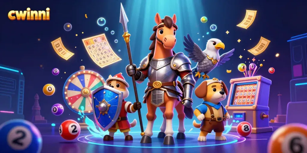 Experience thrilling action with cwinni in this vibrant lottery-themed 3D scene.