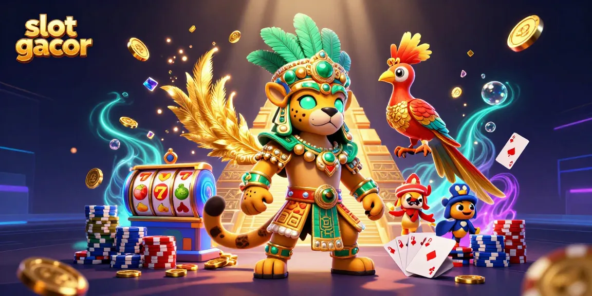 Engage with slot gacor adventures through a vibrant scene of Mayan symbols and dynamic slot elements.