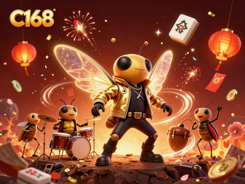 Experience the excitement of C168 with a vibrant 3D casino scene featuring characters and festive elements.