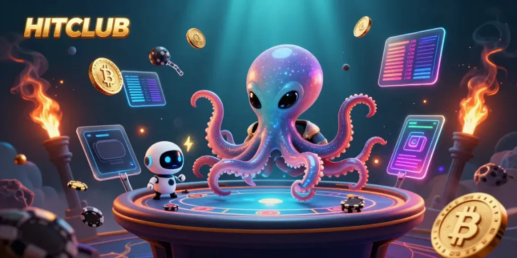 Engage with HITCLUB's thrilling gaming experience featuring an alien poker scene.