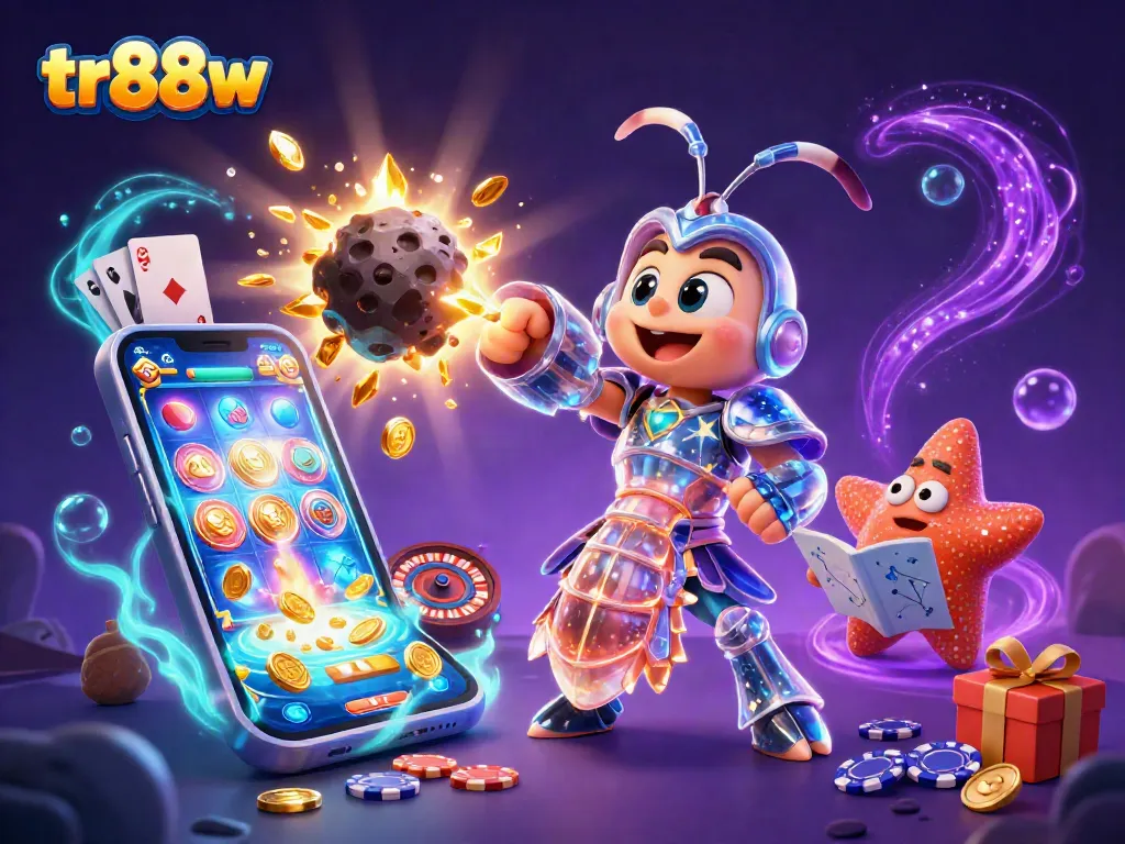 Experience the thrill of gaming with tr88w featuring vibrant characters and casino elements exploding with excitement.