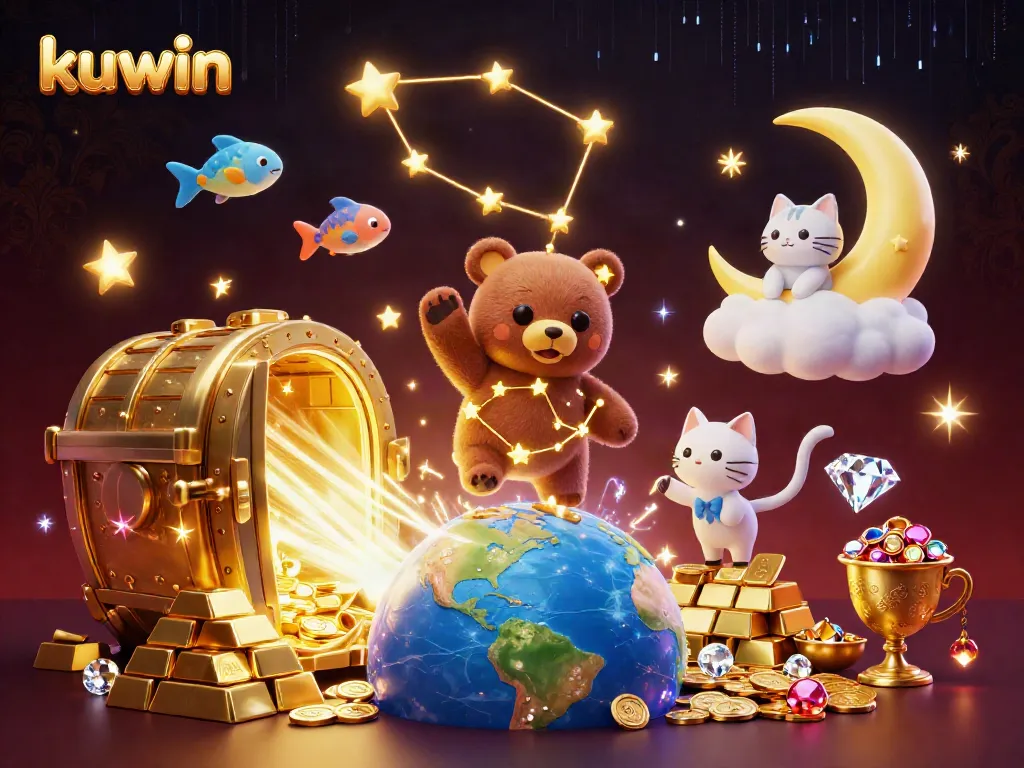 Kuwin brings entertainment to life with its vibrant, cosmic casino illustration featuring prosperity elements.
