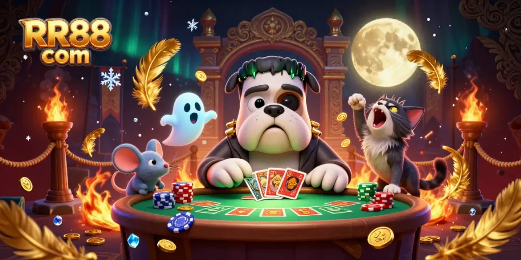 Engage in thrilling games at RR88 com with unique characters in a vibrant casino scene.
