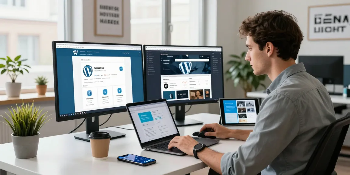 Expert in WordPress hosting optimizing websites in a modern office environment