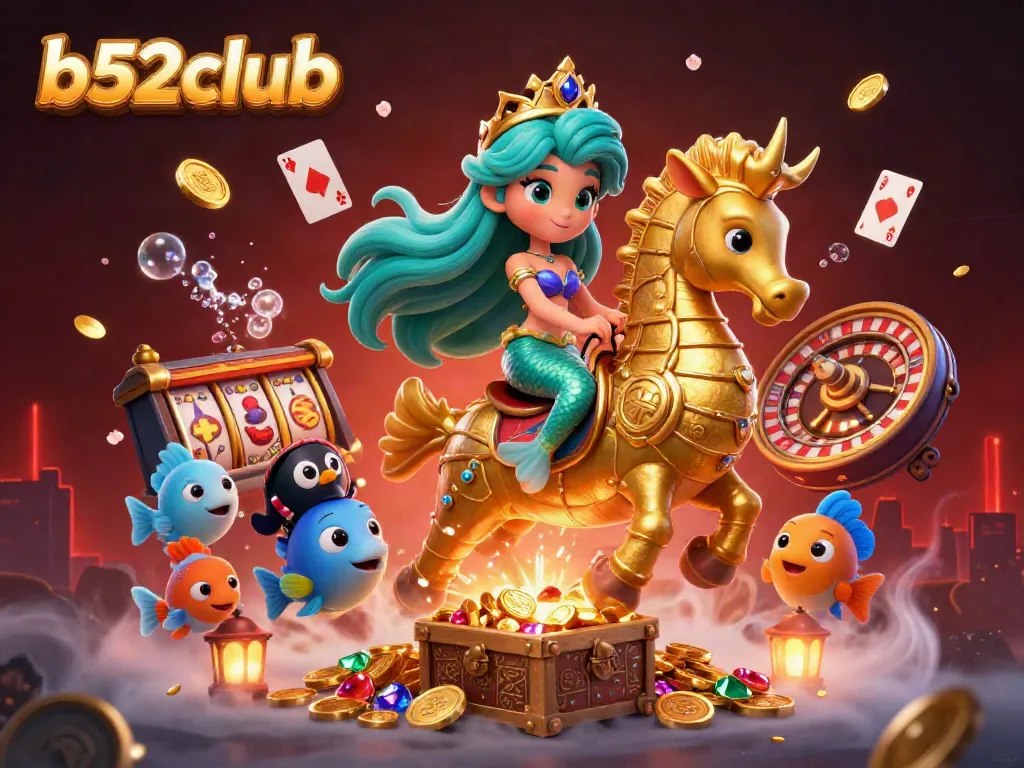 Experience the vibrant b52club scene with thrilling casino elements and 3D characters in action.