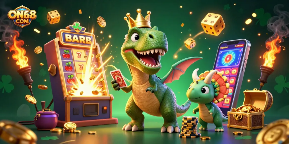 Experience thrilling gameplay with ON68 COM in a vibrant casino illustration featuring unique characters and rich elements.